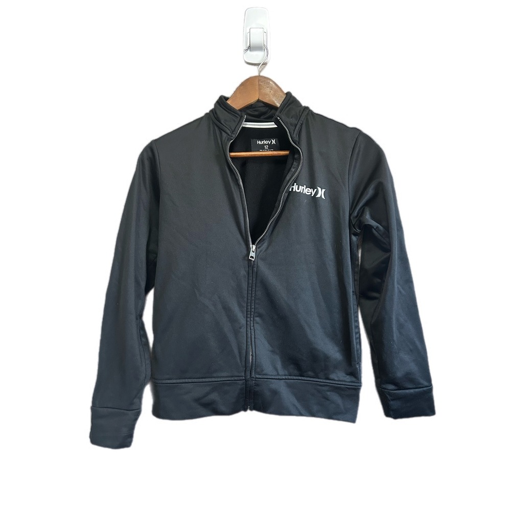 Hurley Track Jacket Kids Size 12 Black Excellent Full Zip Logo Tape 6625-F66